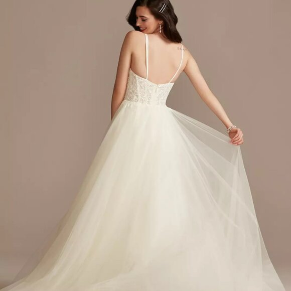 David’s Bridal DB Studio Wedding Dress Ivory 18W Plus Size Corset Tulle Slit - Picture 7 of 8